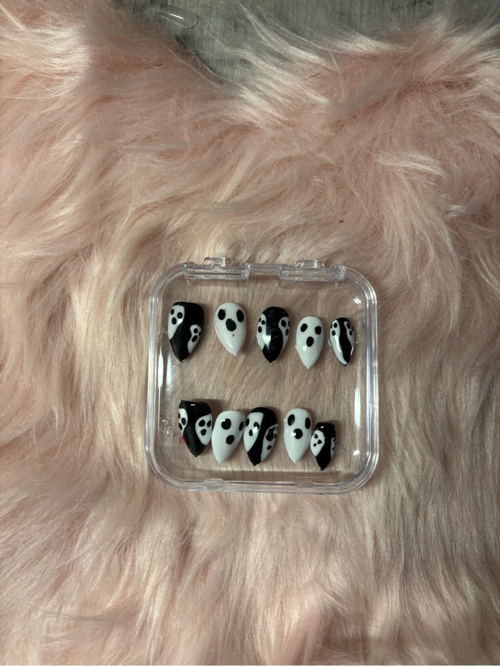 Halloween Themed Black & White Ghost Press on Nails - Charming Custom Set